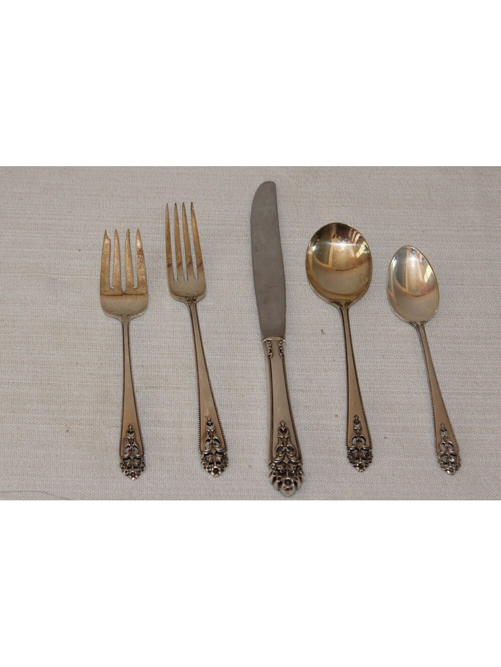 International Sterling Queens Lace Sterling Silver 5 Pc Place Setting 1949